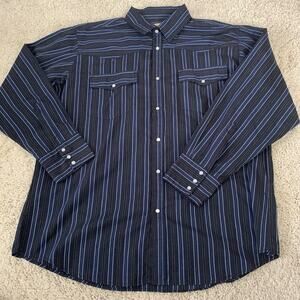 Bit & Bridle Shirt Mens Sz 2XL Pearl Snap Western Long Sleeve Black Striped